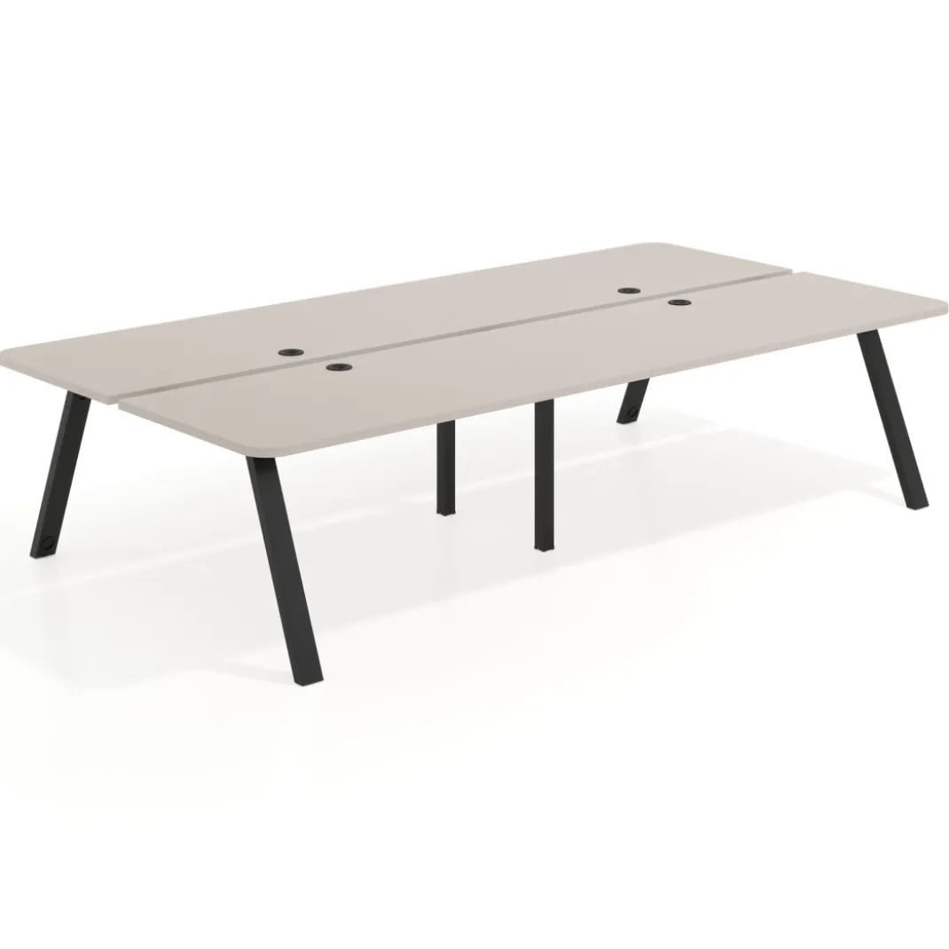 Mesa multipuesto UvePro Bench doble, fondo 166 cm, sobre curvo, estructura negra