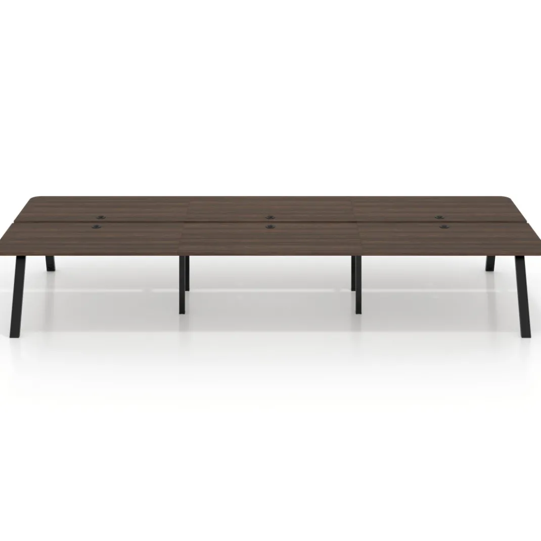 Mesa multipuesto UvePro Bench triple, fondo 166 cm, sobre curvo, estructura negra