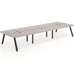 Mesa multipuesto UvePro Bench triple, fondo 166 cm, sobre curvo, estructura negra