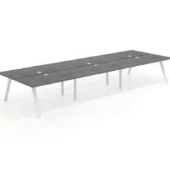 Mesa multipuesto UvePro Bench triple, fondo 166 cm, estructura blanca/madera