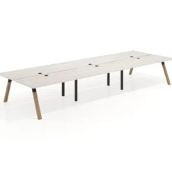 Mesa multipuesto UvePro Bench triple, fondo 166 cm, estructura negra/madera