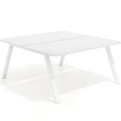 Mesa multipuesto UvePro Bench fondo 166 cm, sobre curvo, estructura blanca