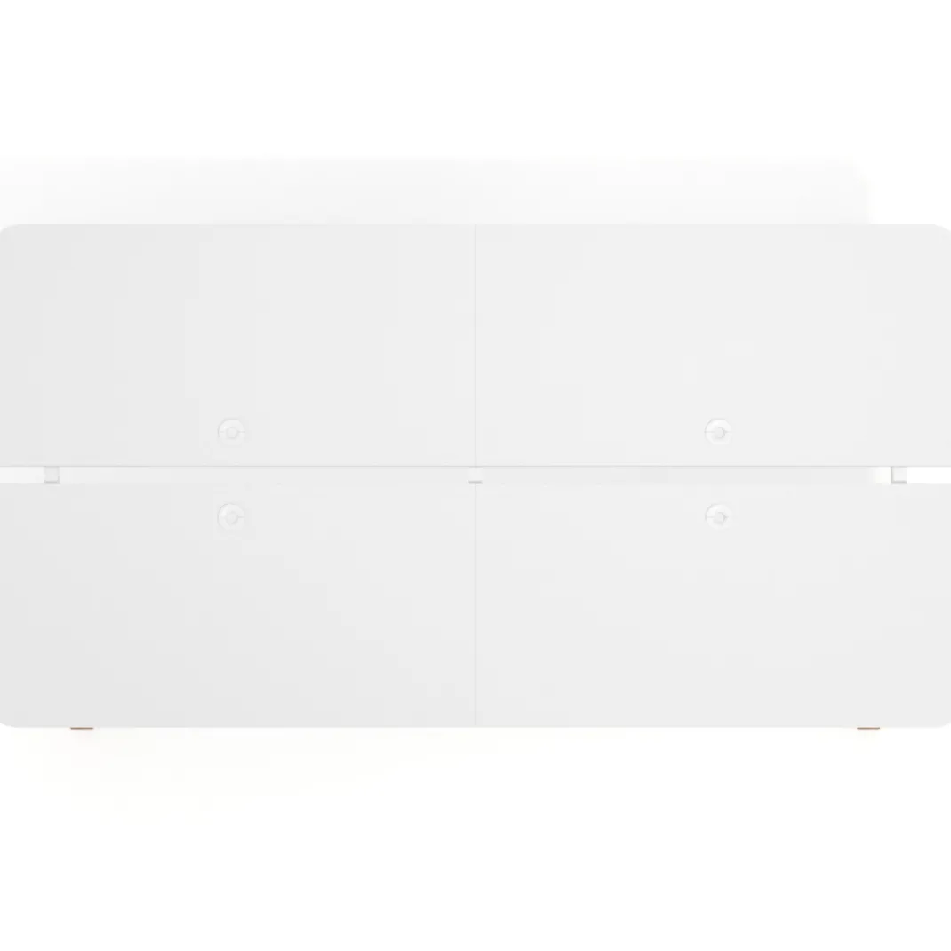 Mesa multipuesto UvePro Bench doble, fondo 166 cm, sobre curvo, estructura blanca/madera