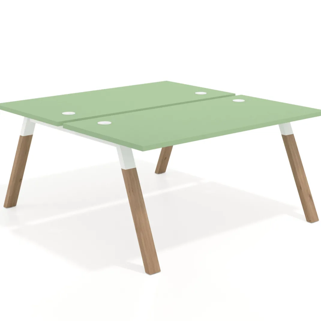 Mesa multipuesto UvePro Bench fondo 166 cm, estructura blanca/madera