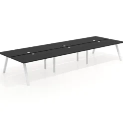 Mesa multipuesto UvePro Bench triple, fondo 166 cm, estructura blanca/madera