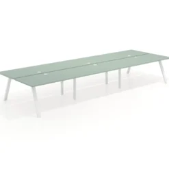 Mesa multipuesto UvePro Bench triple, fondo 166 cm, estructura blanca/madera