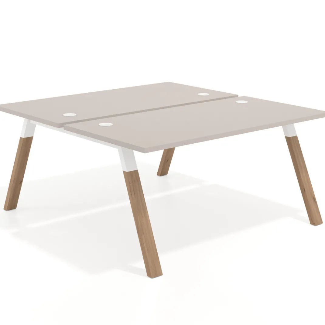 Mesa multipuesto UvePro Bench fondo 166 cm, estructura blanca/madera