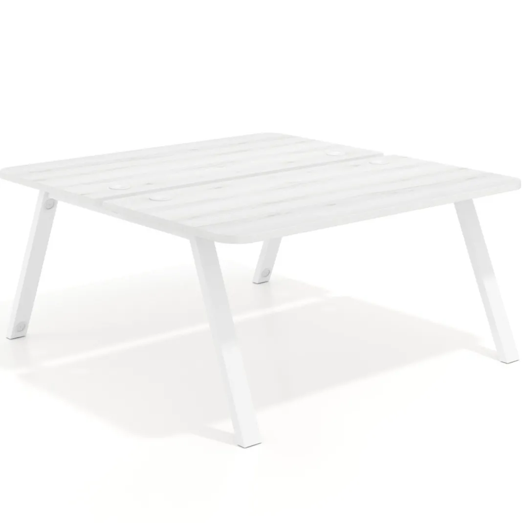 Mesa multipuesto UvePro Bench fondo 166 cm, sobre curvo, estructura blanca