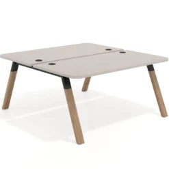 Mesa multipuesto UvePro Bench fondo 166 cm, sobre curvo, estructura negra/madera