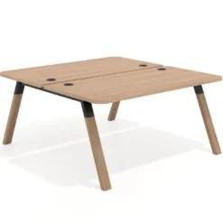 Mesa multipuesto UvePro Bench fondo 166 cm, sobre curvo, estructura negra/madera