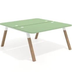 Mesa multipuesto UvePro Bench fondo 166 cm, sobre curvo, estructura blanca/madera