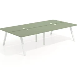 Mesa multipuesto UvePro Bench doble, fondo 166 cm, sobre curvo, estructura blanca