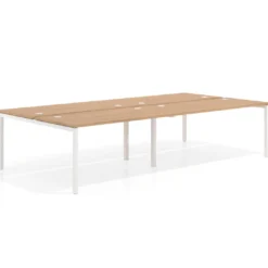 Mesa oficina multipuesto bench Kube doble, fondo 166 cm, estructura blanco