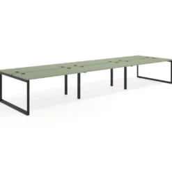 Mesa oficina multipuesto bench Delta triple, fondo 142cm, estructura negra