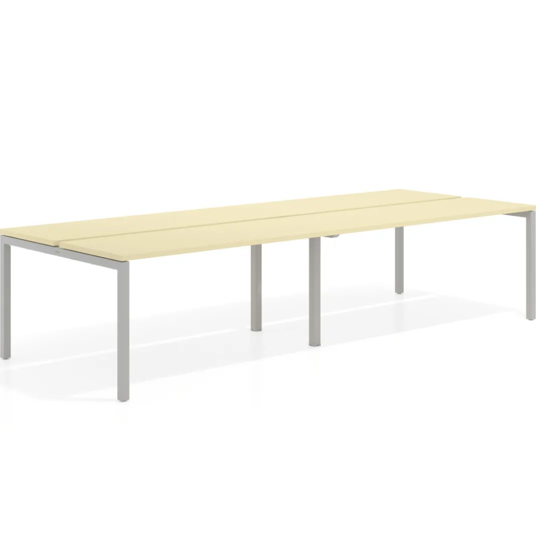 Mesa oficina multipuesto bench doble Kube, fondo 126 cm, estructura aluminio