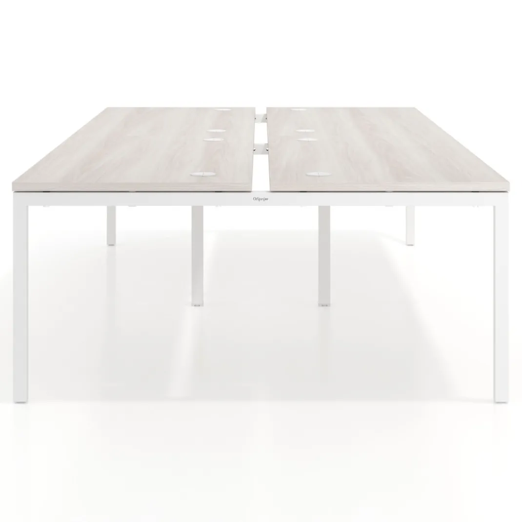 Mesa oficina multipuesto bench Kube doble, fondo 166 cm, estructura blanco