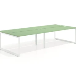 Mesa oficina multipuesto bench Delta doble, fondo 142cm, estructura blanca