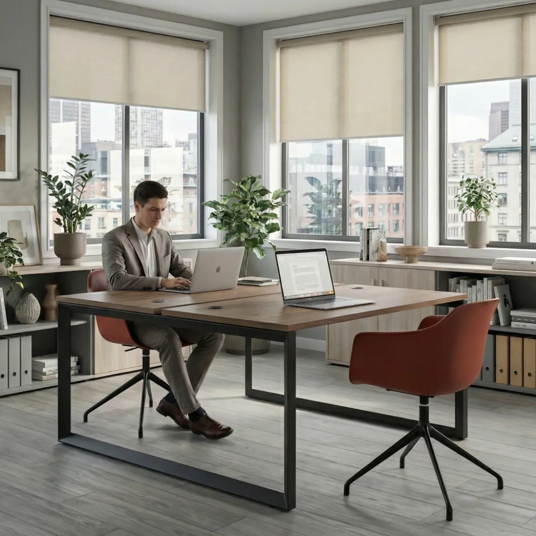 Mesa oficina multipuesto bench Delta fondo 166cm estructura negra