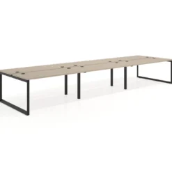 Mesa oficina multipuesto bench Delta triple, fondo 142cm, estructura negra