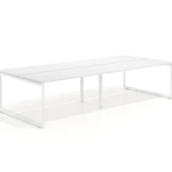 Mesa oficina multipuesto bench Delta doble, fondo 142cm, estructura blanca
