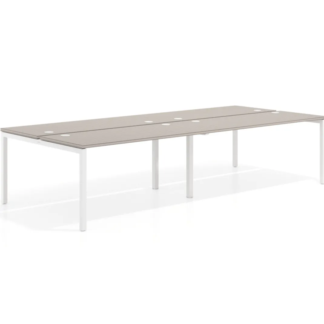 Mesa oficina multipuesto bench doble Kube, fondo 142cm, estructura blanco