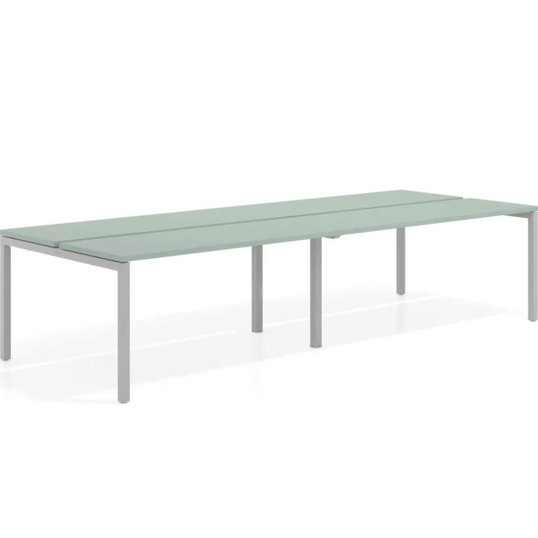Mesa oficina multipuesto bench doble Kube, fondo 126 cm, estructura aluminio