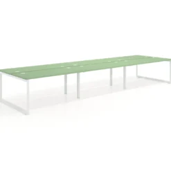Mesa oficina multipuesto bench Delta triple, fondo 142cm, estructura blanca
