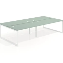 Mesa oficina multipuesto bench Delta doble, fondo 166cm estructura blanca