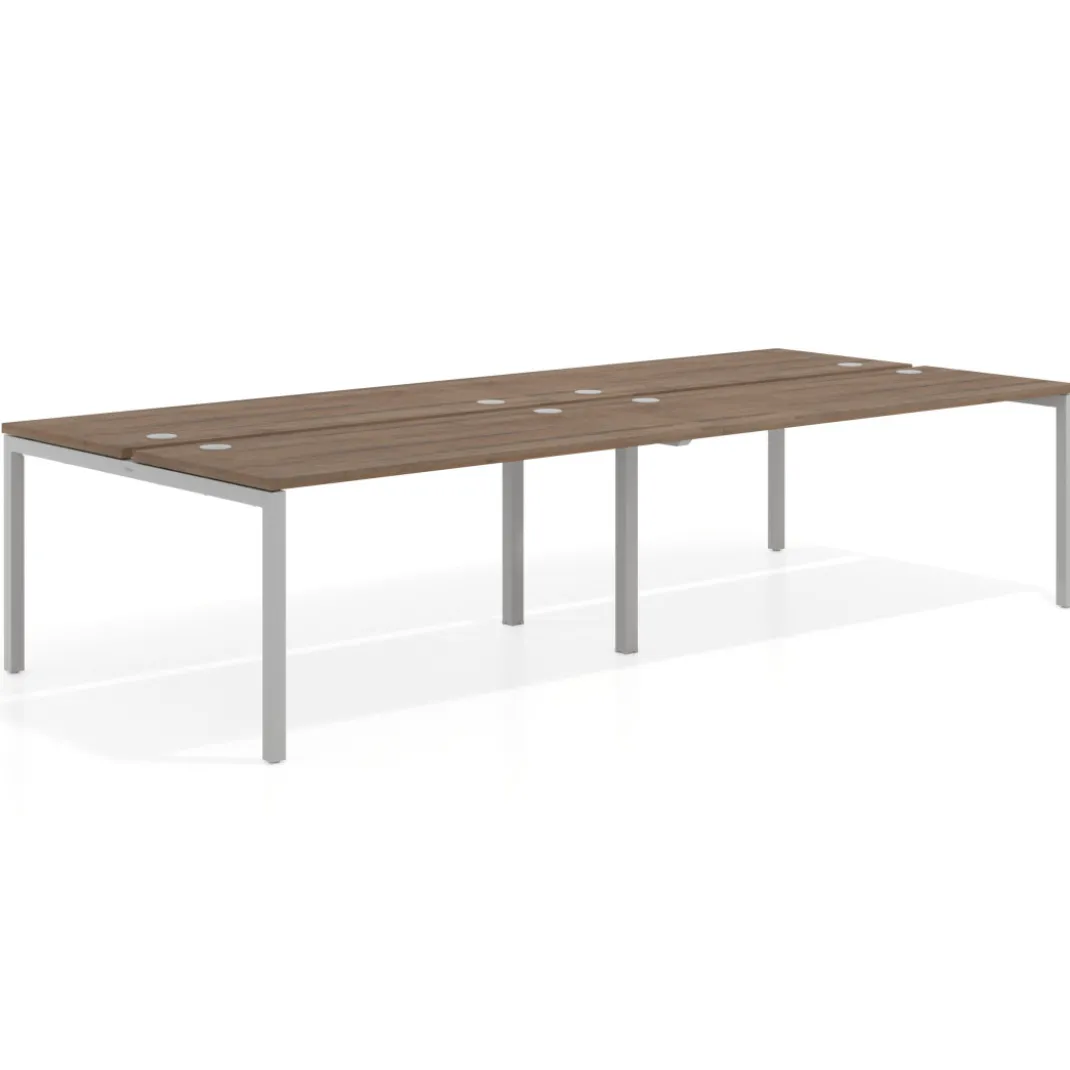Mesa oficina multipuesto bench doble Kube, fondo 142cm, estructura aluminio