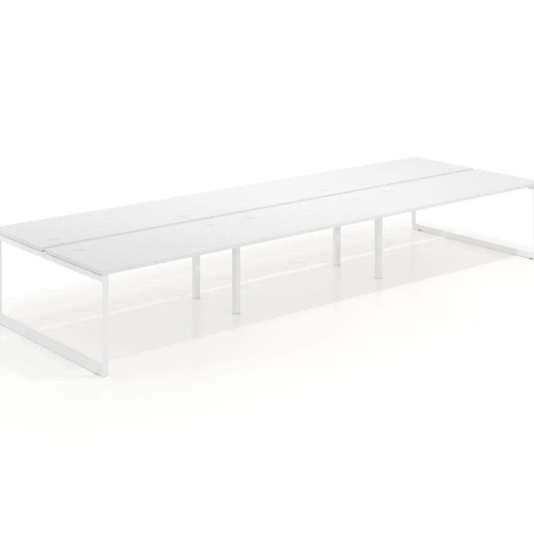 Mesa oficina multipuesto bench Delta triple, fondo 166cm estructura blanca