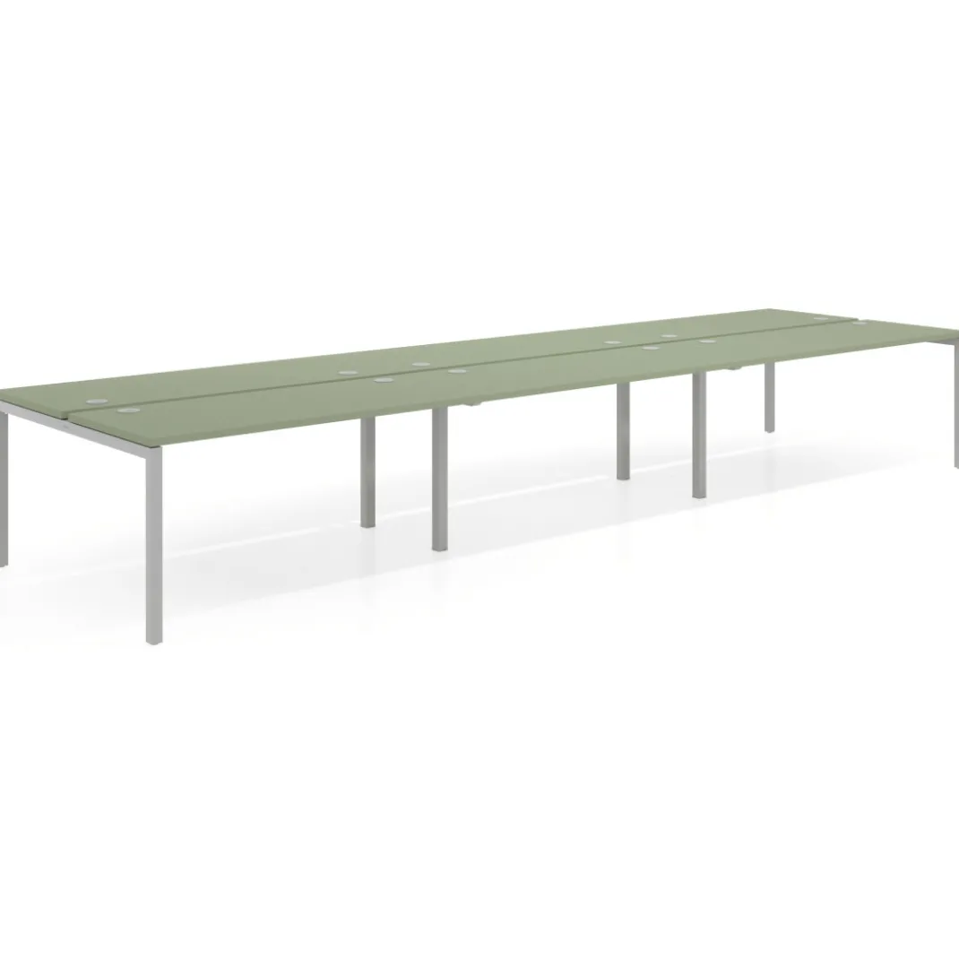Mesa oficina multipuesto bench triple Kube, fondo 142cm, estructura aluminio