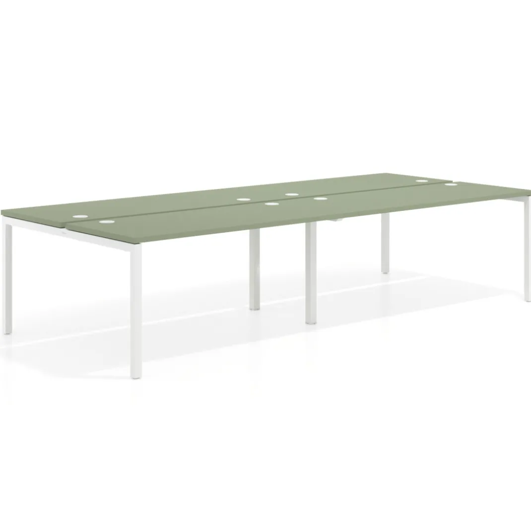 Mesa oficina multipuesto bench doble Kube, fondo 142cm, estructura blanco