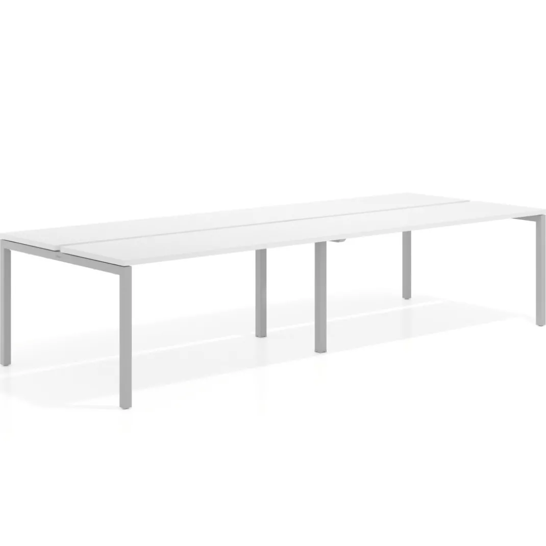 Mesa oficina multipuesto bench doble Kube, fondo 126 cm, estructura aluminio