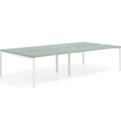 Mesa oficina multipuesto bench Kube doble, fondo 166 cm, estructura blanco