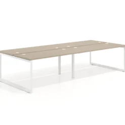 Mesa oficina multipuesto bench Delta doble, fondo 142cm, estructura blanca