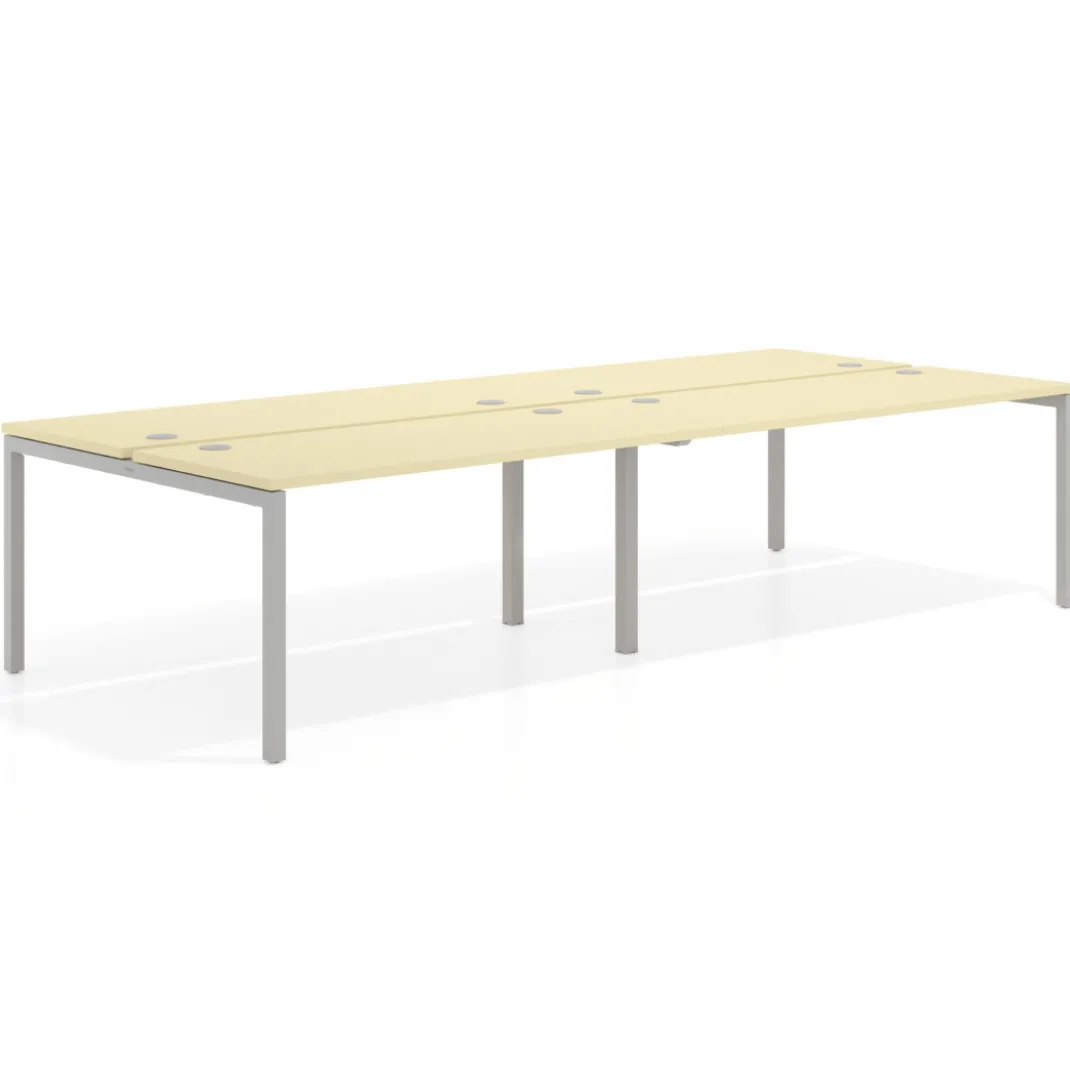Mesa oficina multipuesto bench doble Kube, fondo 142cm, estructura aluminio