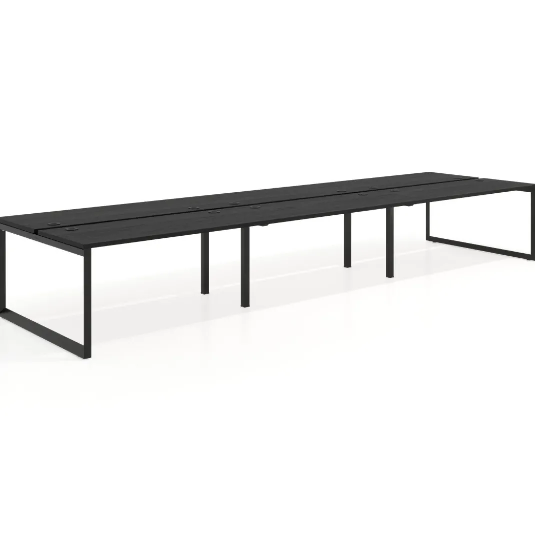Mesa oficina multipuesto bench Delta triple, fondo 142cm, estructura negra