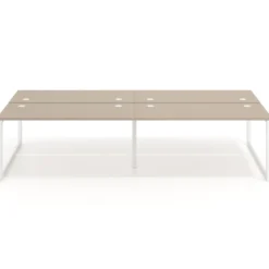 Mesa oficina multipuesto bench Delta doble, fondo 166cm estructura blanca