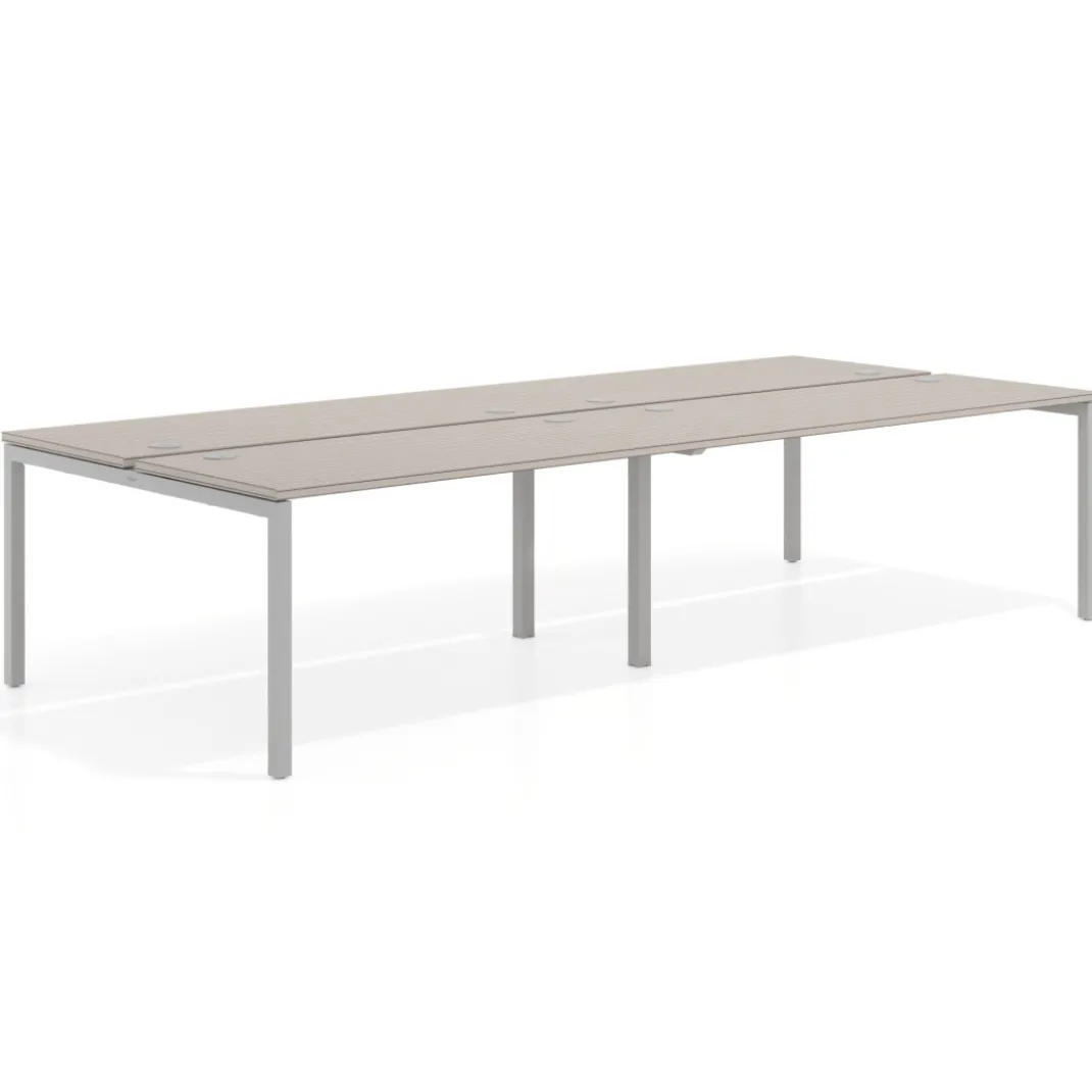 Mesa oficina multipuesto bench doble Kube, fondo 142cm, estructura aluminio