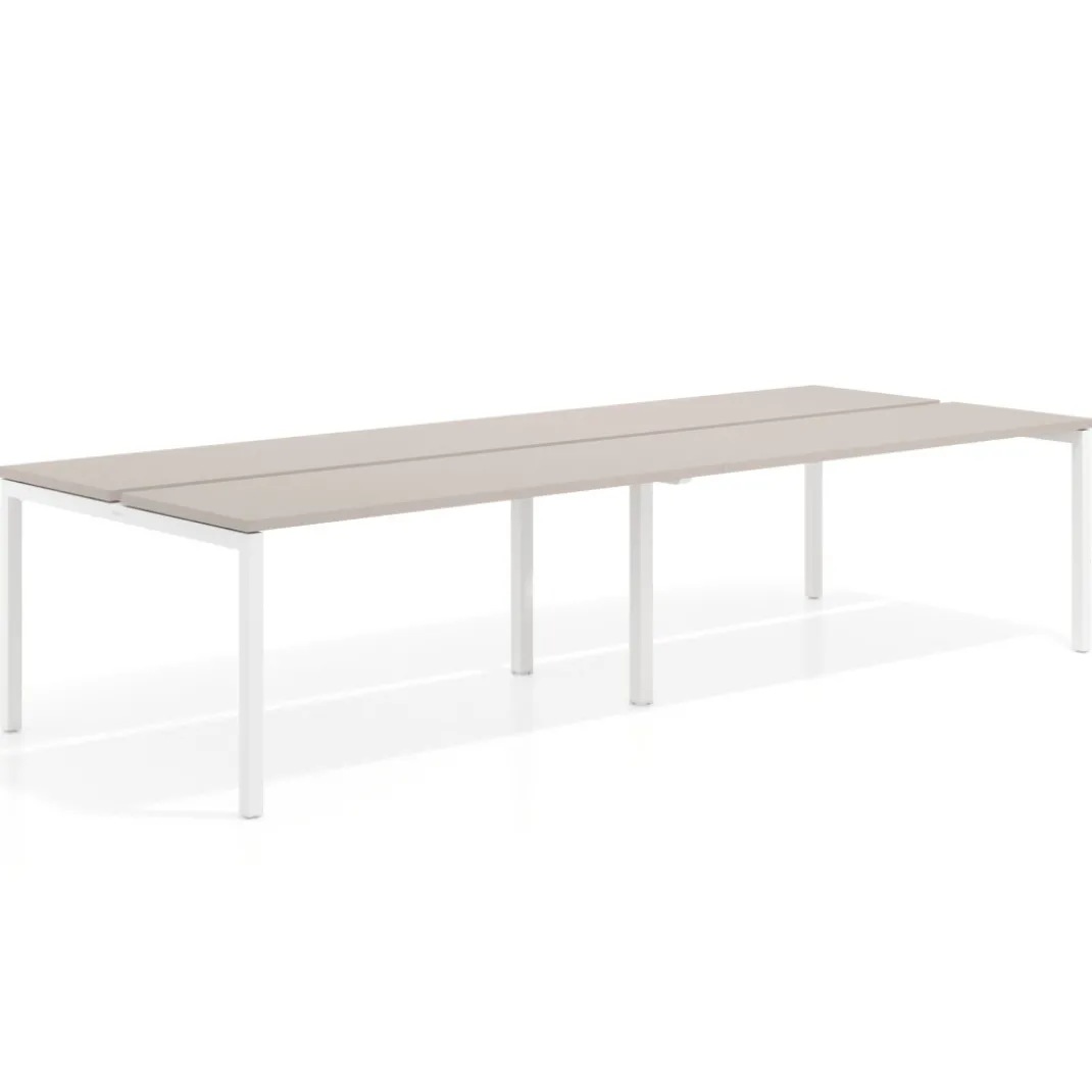 Mesa oficina multipuesto bench doble Kube, fondo 126 cm, estructura blanco