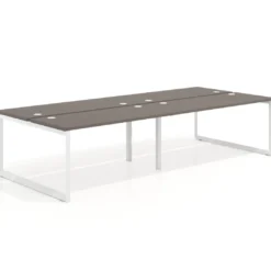 Mesa oficina multipuesto bench Delta doble, fondo 142cm, estructura blanca