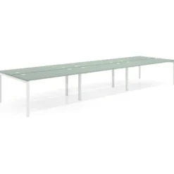 Mesa oficina multipuesto bench triple Kube, fondo 142cm, estructura blanco