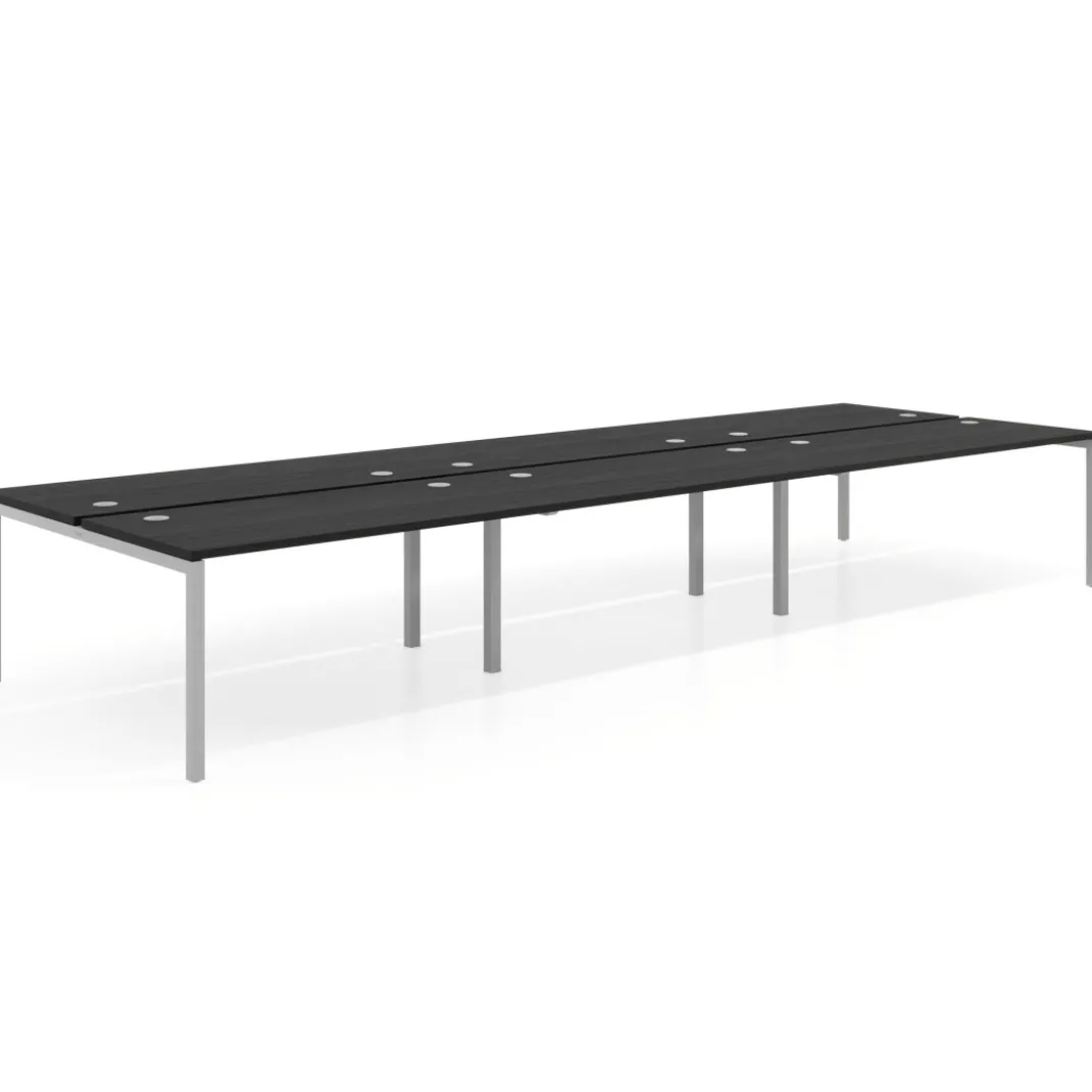 Mesa oficina multipuesto bench Kube triple, fondo 166 cm, estructura aluminio