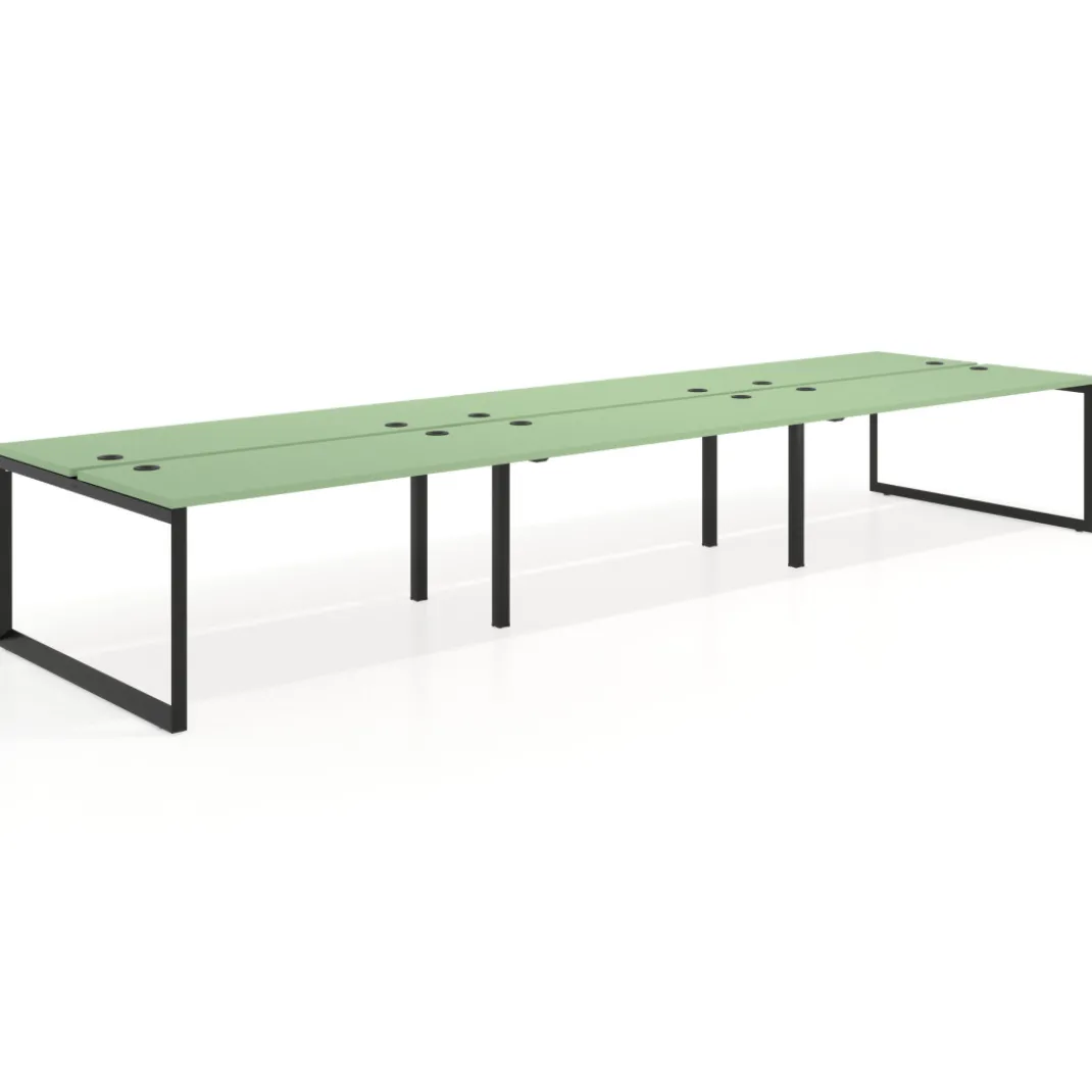 Mesa oficina multipuesto bench Delta triple, fondo 142cm, estructura negra