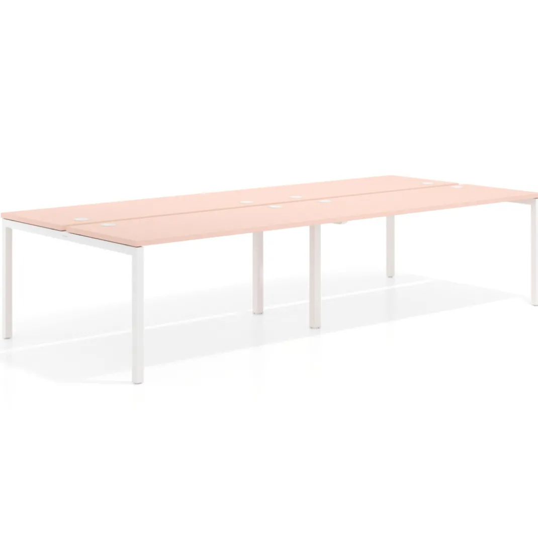 Mesa oficina multipuesto bench doble Kube, fondo 142cm, estructura blanco