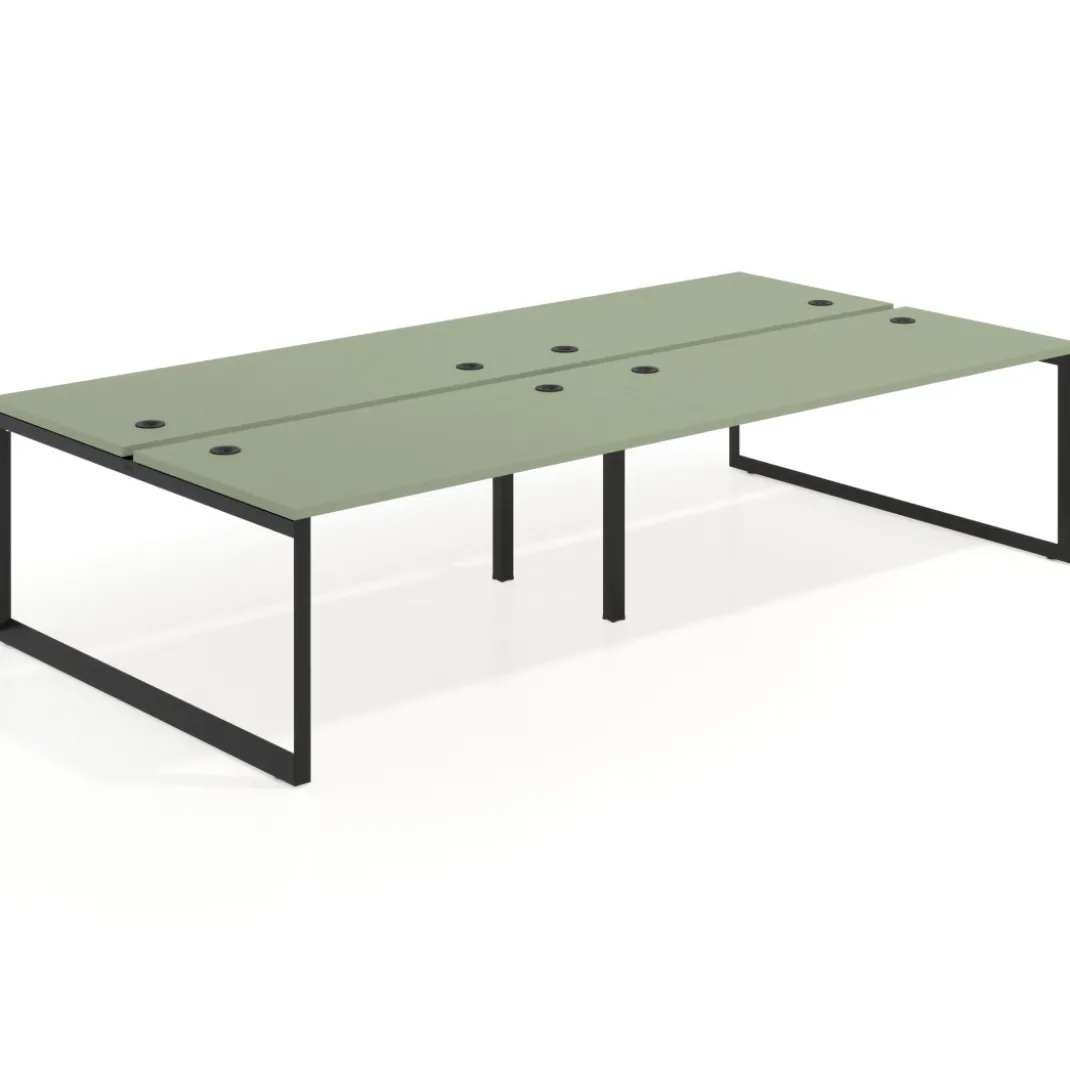 Mesa oficina multipuesto bench Delta doble, fondo 166cm estructura negra