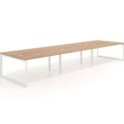 Mesa oficina multipuesto bench Delta triple, fondo 142cm, estructura blanca