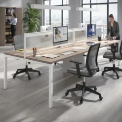 Mesa oficina multipuesto bench doble Kube, fondo 126 cm, estructura blanco