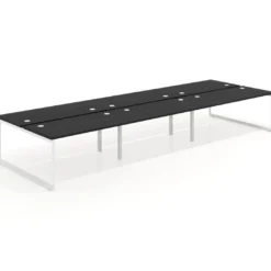 Mesa oficina multipuesto bench Delta triple, fondo 166cm estructura blanca