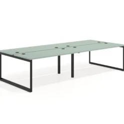 Mesa oficina multipuesto bench Delta doble, fondo 142cm, estructura negra